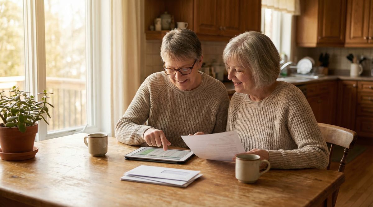 Peaceful retiree organizing financial buckets with cash, bonds, and stocks, representing the bucket strategy for secure retirement planning